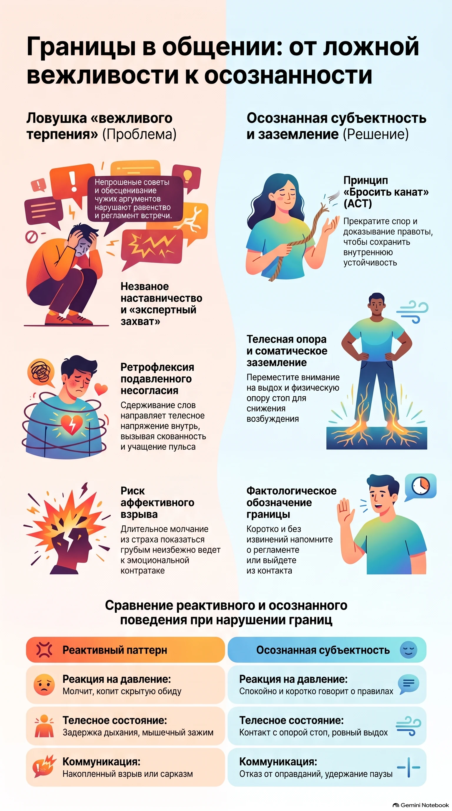 Инфографика: границы в общении — от ложной вежливости к осознанности
