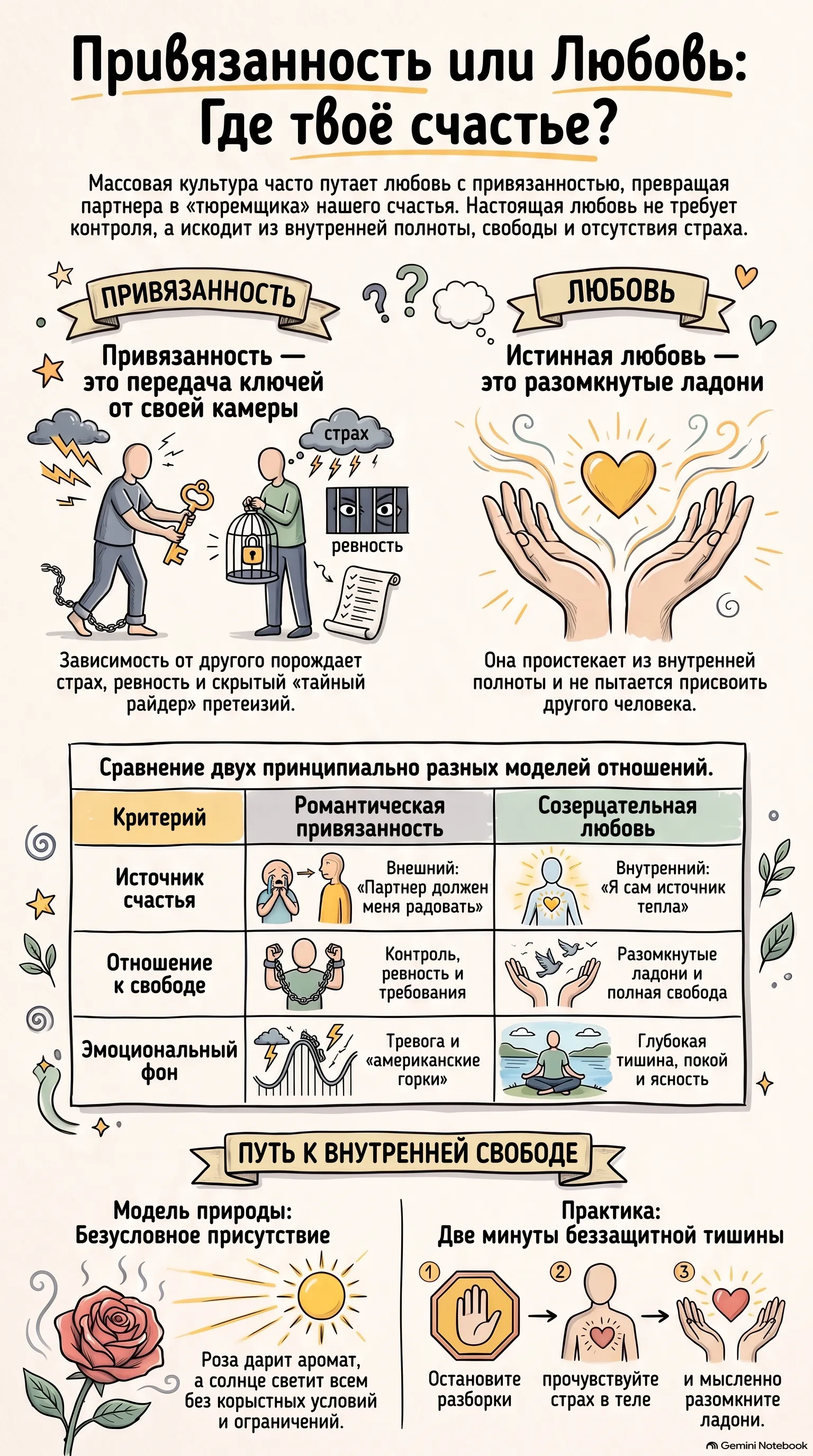 Инфографика: путь к внутренней свободе — от привязанности к любви